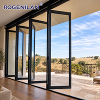 ROGENILAN 2026 Porte pliante en aluminium noir sur mesure, double vitrage, portes de patio pliantes, portes accordéon robustes