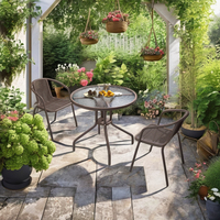 Petite table à manger ronde pour l'extérieur avec dessus en verre trempé Table de bistro pour balcon Matière plastique enduite de poudre