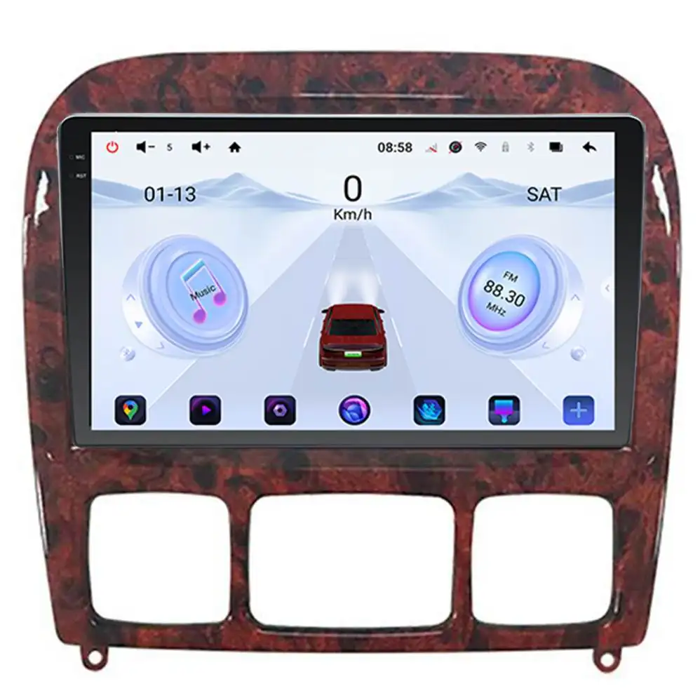 Rádio de carro com tela 3D Android 2K para Benz Classe S W220 1998-2005 com áudio estéreo CarPlay