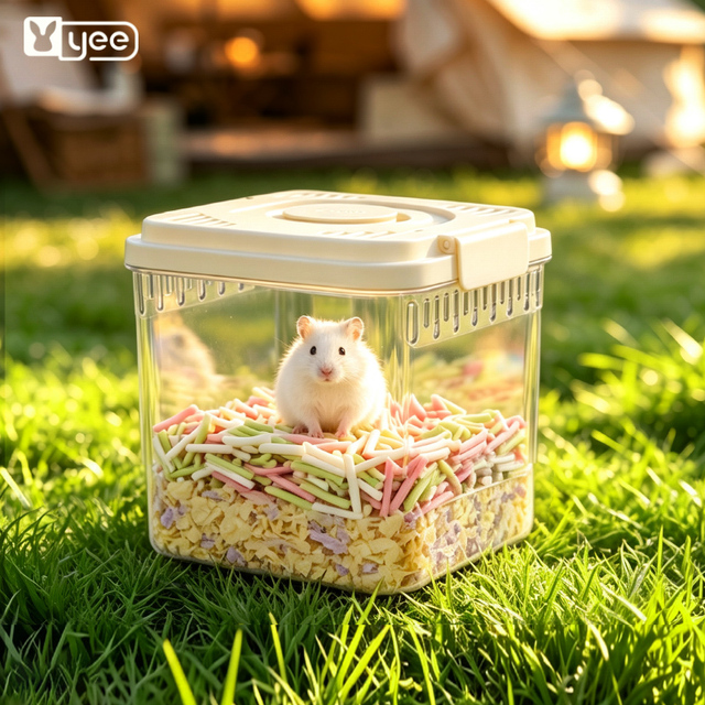 Yee Hamster Transparent Travel Cage Portable Digging Box for Syrian Dwarf Small Pet Outdoor Carrier Ventilated Safe Easy Clean