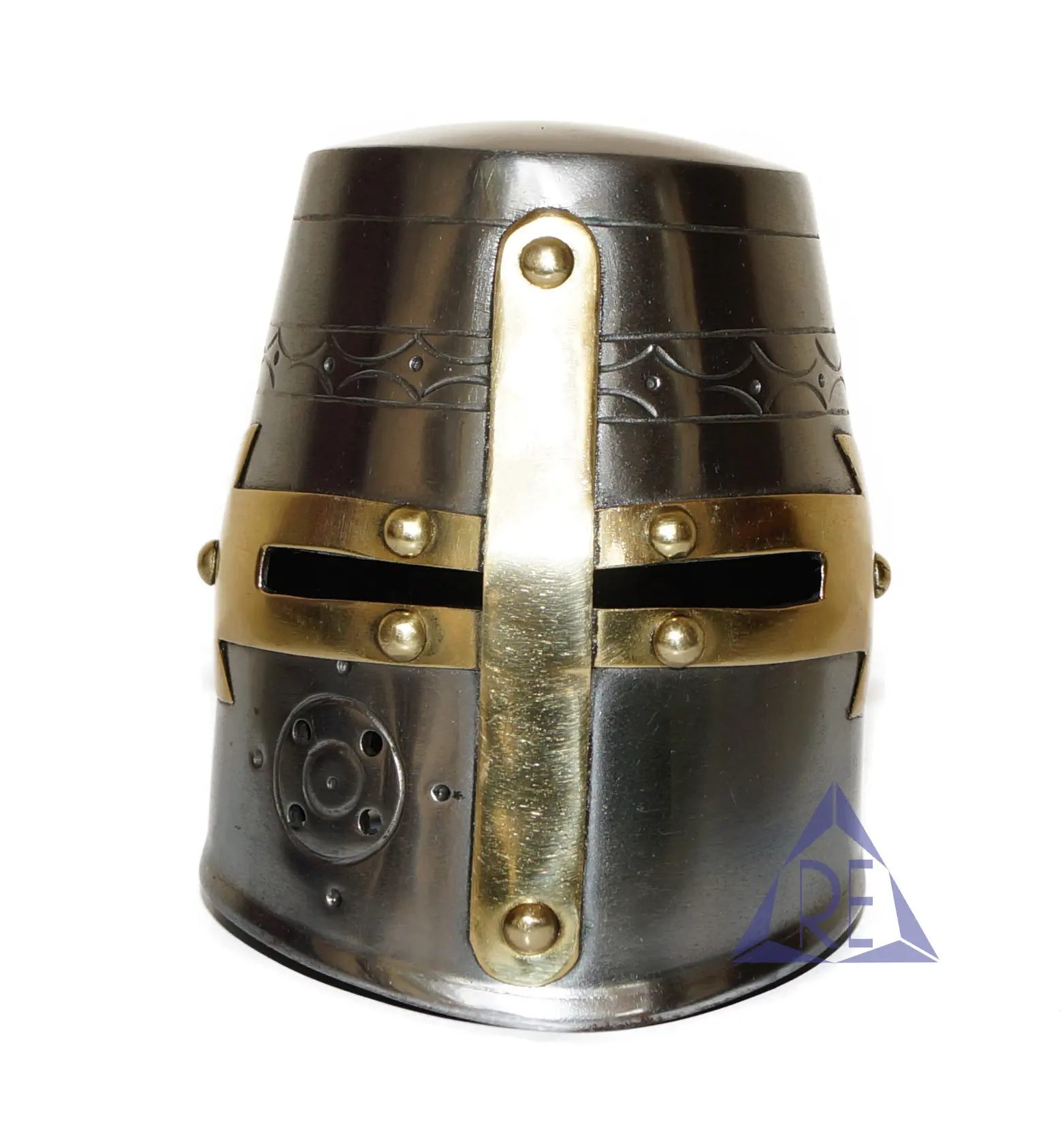 Helm Mini kesatria Templar, helm Mini kesatria abad pertengahan lapis perak, pin kerah bunga cetak UV, hadiah meja dekoratif pria
