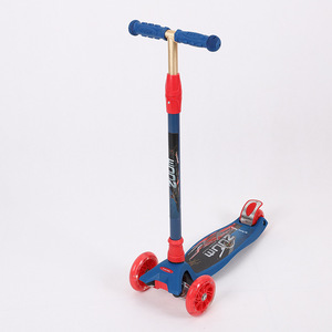 Patinete infantil 3 en 1 plegable con altura ajustable para niños de 3 a 6 años, ruedas azules y rojas - Product Image 1