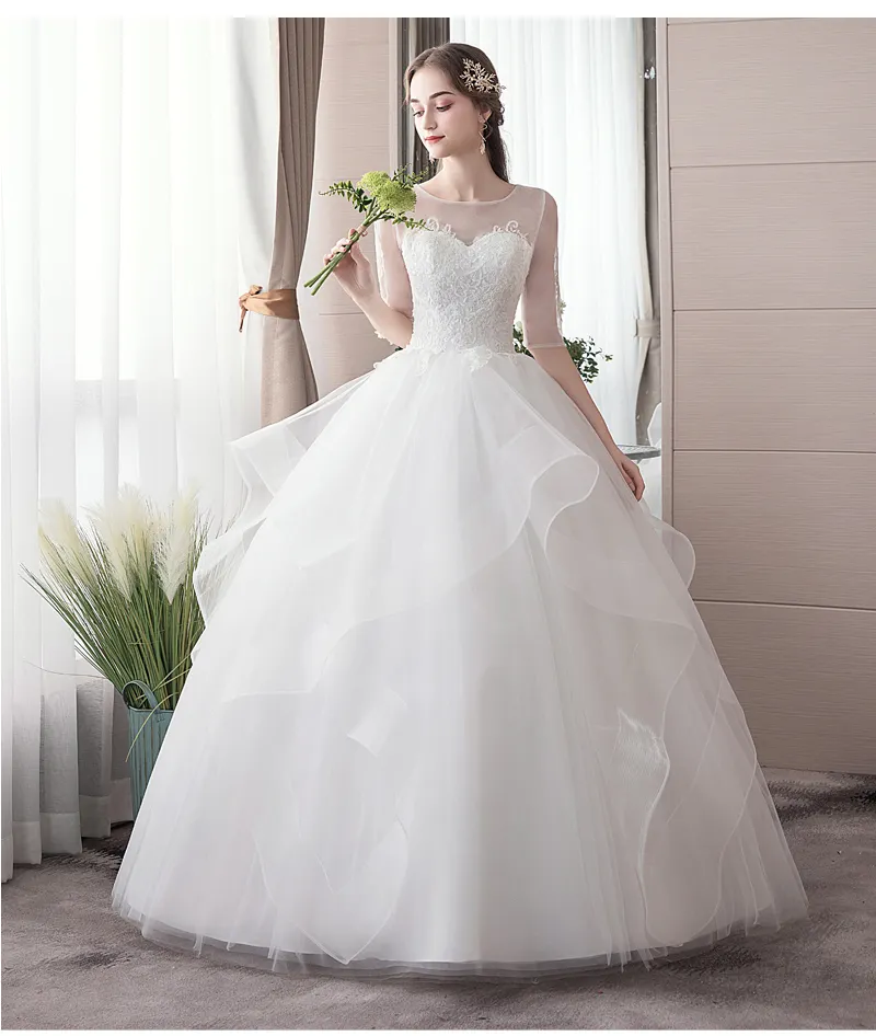 Long Floor-to-ceiling Ball Gown White Tulle Lace Bridal Long Floor Length White Dresses For Wedding
