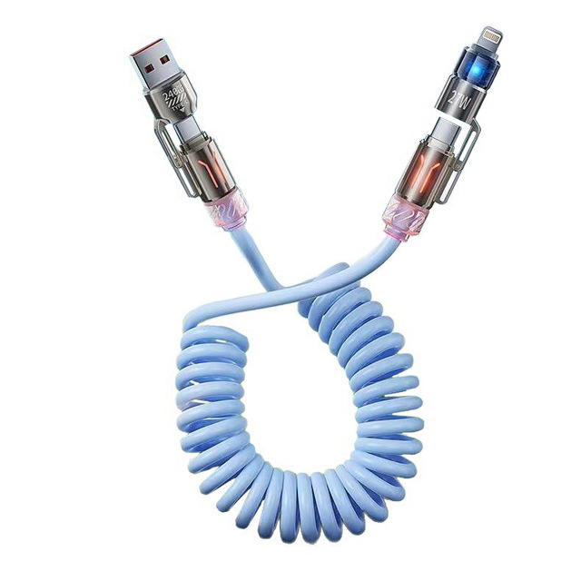 4-in-1 240W Type-C Coiled Auto-Retractable Charging Cable CarPlay/CarLife 5A Fast Charging Computer/iOS/Android/Laptop/Camera