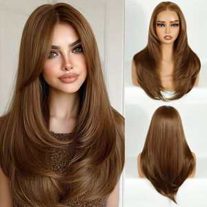 Proveedor 13x3 HD encaje frontal sintético sin cola peluca fibra resistente al calor sin llama pelo por desplumado HD encaje sin cola peluca para mujer - Product Image 1