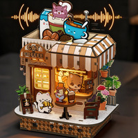 Kit Model Toko DIY Kayu Mini dengan Radio dan Lampu Terpasang, Dioperasikan dengan Baterai, Perakitan Mandiri, Mainan Edukatif untuk Anak-anak, Dekorasi Rumah Kreatif