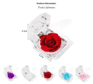 กล่องใส่แหวนอะคริลิคใส D436 Eternal Rose ทำมือ พร้อมดอกไม้ประดิษฐ์สำหรับสารภาพรัก ของขวัญวันวาเลนไทน์ กล่องใส่แหวน Eternal - Product Image 3
