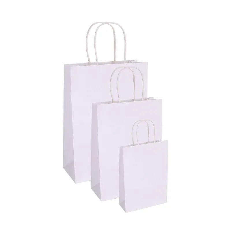 Sacs en papier kraft HDPK avec corde ronde blanche Sacs d'emballage en papier de luxe de haute qualité au détail Prix de gros