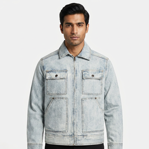 Vestes en jean pour hommes pour poches latérales Logo personnalisé à la mode Streetwear Veste en jean de haute qualité - Product Image 1