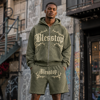Ensemble sweat à capuche zippé et short taille élastique Blesstop, imprimé bouffant surdimensionné, survêtement gothique vintage pour streetwear décontracté