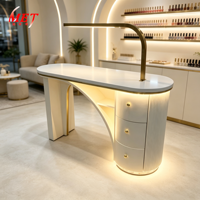 Bureau de manucure moderne avec éclairage LED intégré, 3 tiroirs de rangement, poste de travail pour salon de beauté et institut de manucure