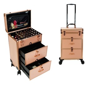 Boîte de rangement cosmétique de style tiroir en alliage d'aluminium, organiseur de maquillage portable avec roulettes pour usage domestique - Product Image 3