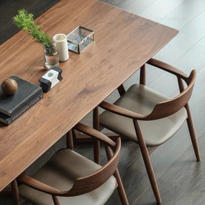 Mesa de comedor y sillas de madera maciza de estilo nórdico minimalista, juego de comedor rectangular moderno para el hogar, para ocio y conversación - Product Image 1