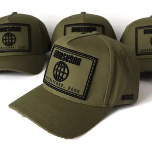 Custom Heren 5 Panel Honkbal Leger Groene Sportpet Golfpet Rubber Doorns 3d Geborduurd Logo Baseballpet