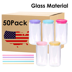 Gudang AS kaca bawah tunggal lapisan perjalanan dapat 16 Oz cangkir kaca Tumbler dengan tutup dan sedotan - Product Image 3