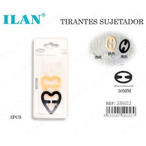 Clip per Spalline Reggiseno Ilan 50mm, 3 Pezzi, Forma a Cuore, Trasparenti e Nere - Product Image 1