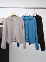 Cardigan en tricot torsadé pour femme, automne-hiver, manches longues, boutonné, pull-over décontracté, tricot prêt à expédier, multicolores