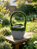 Panier à fleurs en mousse tressée grise avec poignée en mousse courbée, panier à plantes à base carrée pour la décoration florale de jardin intérieur
