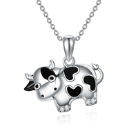 Bijoux mode animaux mignons Collier en argent sterling 925 avec zircon cubique en émail Collier avec pendentif animal vache