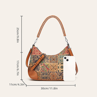 Sac Hobo Tendance en PU et Liège Écologique, Géométrique, Classique, Luxe Décontracté, avec Pompon, Imprimé Vintage, Grande Capacité pour Femme