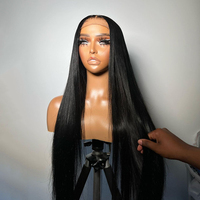 Peluca Larga de Cabello Humano Remy 100% Virgen al por Mayor, Pre-Desplumada, con Encaje Frontal Peruano Liso 13x4, Gorra Pequeña, Encaje Transparente