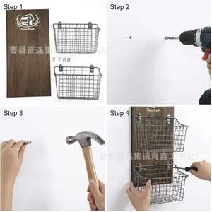 Wooden Wall Mounted Fruit <b>Storage</b> <b>Basket</b> Double Layer Wrought Iron Rack For Kitchen Vegetables And Fruits <b>Large</b> Capacity - Product Image 3
