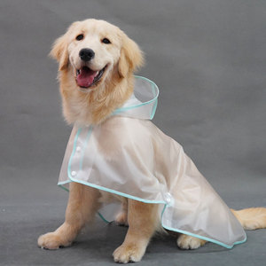 Manteau de pluie transparent à capuche pour chien, imperméable, style cape, pour grands chiens, Golden Retrievers, gris clair et bordure verte - Product Image 3