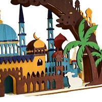 Ornement en bois 3D pour le Ramadan, scène de mosquée peinte, décoration de table Eid Mubarak, décoration de fête islamique musulmane Ramadan Kareem pour la maison