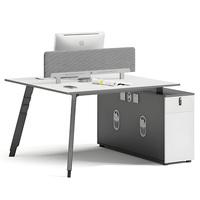 Poste de travail cubicle blanc pour 4 personnes, bureau informatique moderne en bois, station de travail avec cloison de séparation pour employés, ensemble de mobilier de table