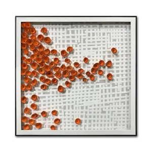 Wholesale New Chinese Style Abstract Orange Flower Molding Wood 3D Wall Art with Plexiglass Frame For Room