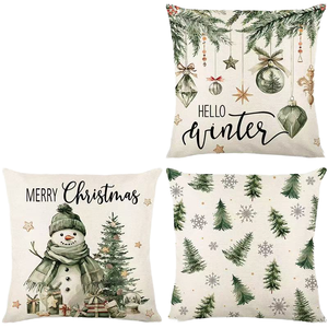 Juego de 4 Fundas de Cojín Cuadradas Navideñas con Estampado de Pino, 18x18 Pulgadas, 100% Algodón Ecológico, Personalizables con Cierre - Product Image 1