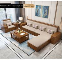 Neue chinesische Stil Massivholz Sofa Kombination Wohnzimmer Lagerung Stoff Ecksofa komplette Möbel