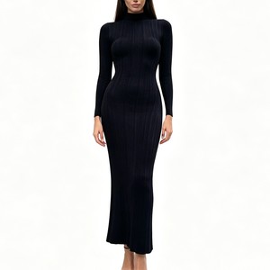 Vestido Midi Bodycon de Malha Canelada com Gola Alta Sem Mangas para Mulheres, Elegante, Cor Sólida, Modelo Tubinho, Fornecedor de Vestidos Femininos Sehe Fashion - Product Image 5
