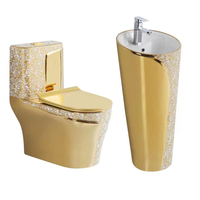 Cuvette de toilettes dorée Royal Design, ensemble de toilettes couleur or, lavabo WC en céramique dorée pour salle de bain
