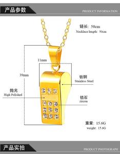 Collana con Ciondolo a Forma di Fischietto in Acciaio Inossidabile con Diamanti e Gemme, Nuovo Modello all'Ingrosso - Product Image 6