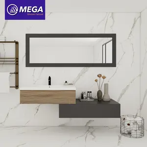 Tocador de baño con montaje en pared, fregadero individual de diseño moderno francés minimalista de melamina de PVC con espejo, 2022