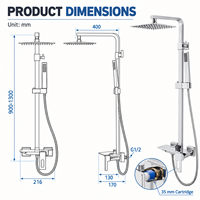 Système de douche à effet pluie et jet en chrome pour projets hôteliers avec barre de glissière réglable et douchette à main pour commandes en gros