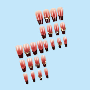 Ballerina 24 pièces, <span class=keywords><strong>faux</strong></span> <span class=keywords><strong>ongles</strong></span> à pression en strass dégradé rose nude et <span class=keywords><strong>bordeaux</strong></span>, pour femmes et filles, pour les fêtes et le quotidien - Product Image 2