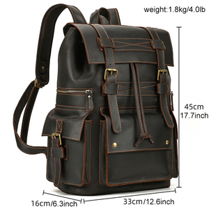 <span class=keywords><strong>Sac</strong></span> à dos Vintage pour <span class=keywords><strong>ordinateur</strong></span> portable, de grande capacité <span class=keywords><strong>17</strong></span> <span class=keywords><strong>pouces</strong></span>, en <span class=keywords><strong>cuir</strong></span> de cheval fou, pour voyage - Product Image 2