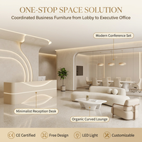 Bureau d'accueil élégant à double découpe ondulée avec éclairage LED, finition brillante en MDF écologique pour salon de beauté, bureau, spa