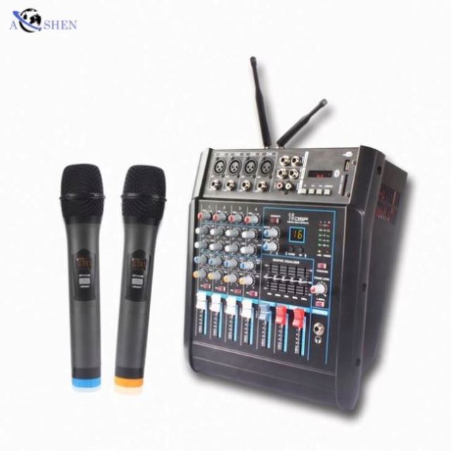 Professional 4-Channel Audio Mixer Built-in 250W Power Amplifier 2 UHF Wireless Microphones USB Interface Phantom Power Effects