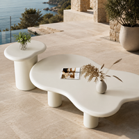 Table basse moderne en béton en forme de nuage, mobilier de maison avec base cannelée, durable et imperméable pour salon et terrasse extérieure