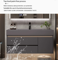 Meuble de salle de bain en bois massif de luxe italien avec miroir LED intelligent et lavabo en pierre microcristalline pour salle de bain