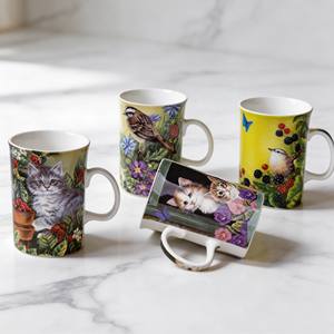 Service à thé HARVIT en porcelaine avec tasse et soucoupe, motif animaux - Chat et chaton, motifs imprimés pour fêtes - Product Image 2