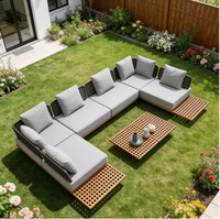 Ensemble de canapés de jardin modernes résistants aux intempéries en teck et rotin (PE) anti-UV, écologiques et imperméables pour villa