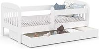 Lit enfant en bois blanc avec 1 tiroir, mobilier de chambre robuste en bois, lit pour tout-petit en forme de maison pour enfants