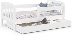 Cama de madera de color blanco para niños, muebles de dormitorio con 1 cajón, marco de madera resistente para niños pequeños, cama en forma de casa, diseño para niños - Product Image 4