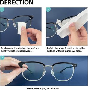 Toallitas de limpieza de lentes prehumedecidas de 200 unidades, limpiador de gafas de sol sin rayas <span class=keywords><strong>para</strong></span> lentes de cámara, toallitas envueltas individualmente - Product Image 6