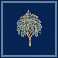 Tapis de jeu de mahjong américain minimaliste bleu marine et or motif saule