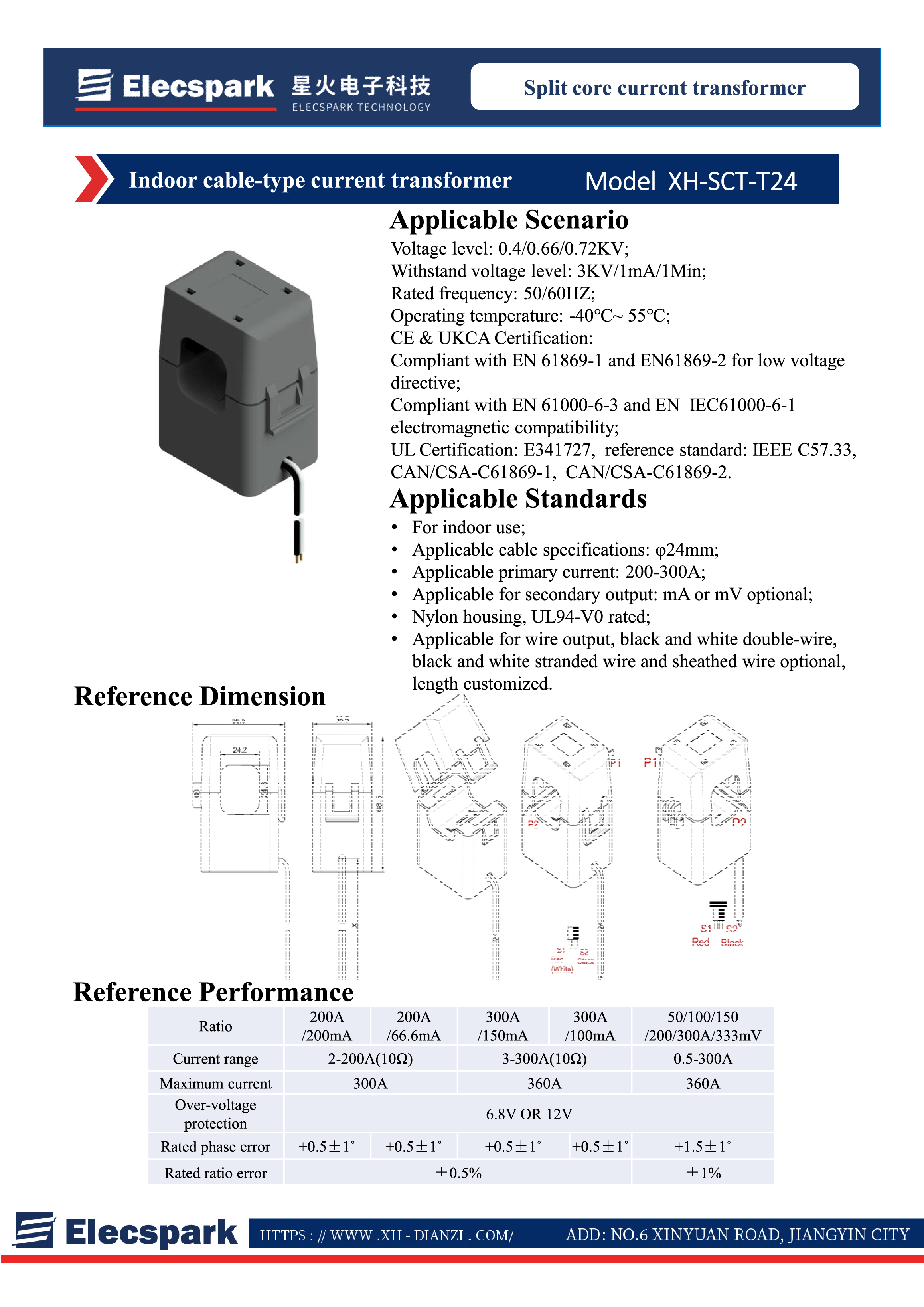 3000:1 200a/66.6ma Split Core Current Transformers with UL